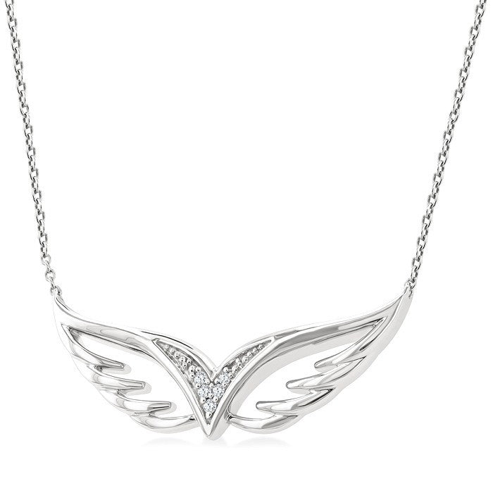 1/50 Ctw Angel Wing Round Cut Diamond Fashion Pendant With Chain in Sterling Silver