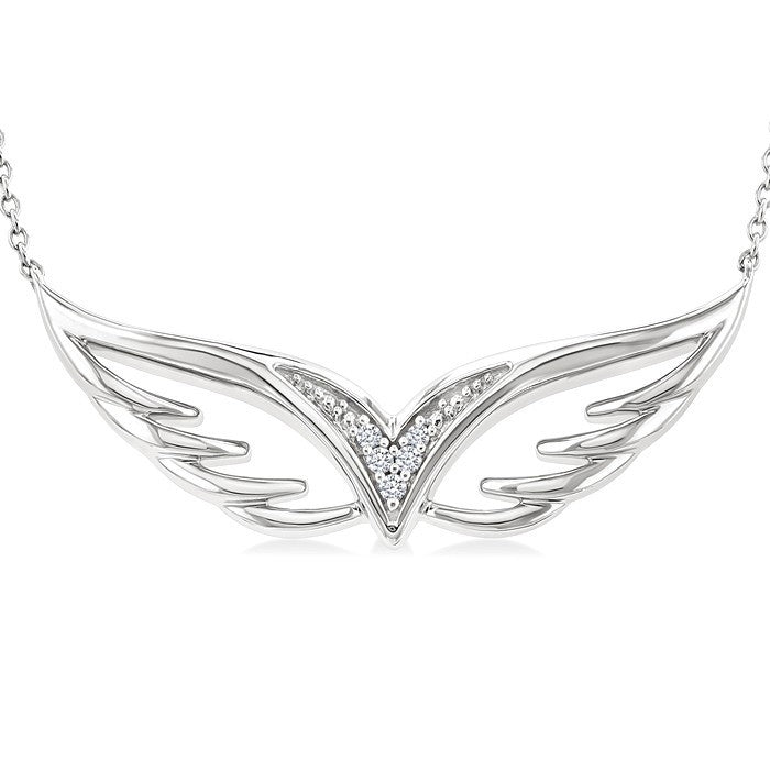 1/50 Ctw Angel Wing Round Cut Diamond Fashion Pendant With Chain in Sterling Silver