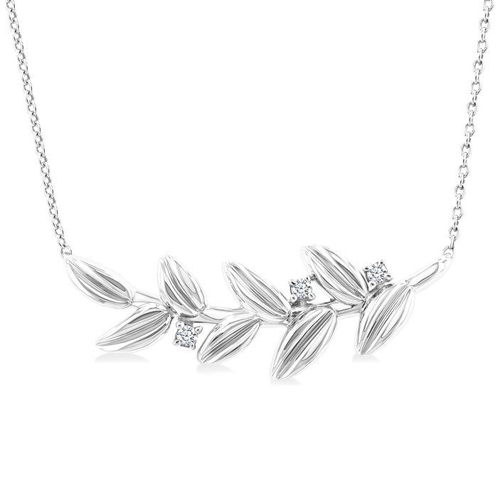 1/20 Ctw Olive Leaf Round Cut Diamond Pendant With Chain in Sterling Silver