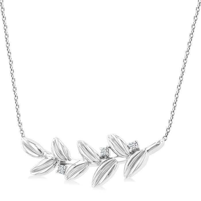 1/20 Ctw Olive Leaf Round Cut Diamond Pendant With Chain in Sterling Silver