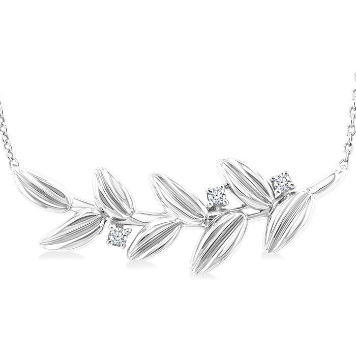 1/20 Ctw Olive Leaf Round Cut Diamond Pendant With Chain in Sterling Silver