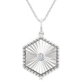 1/20 Ctw Hexagon fluted medallion Round Cut Diamond Pirouette Pendant With Chain in Sterling Silver