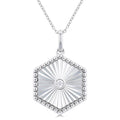 Silver Hexagon Shape Fluted Medallion Diamond Pendant