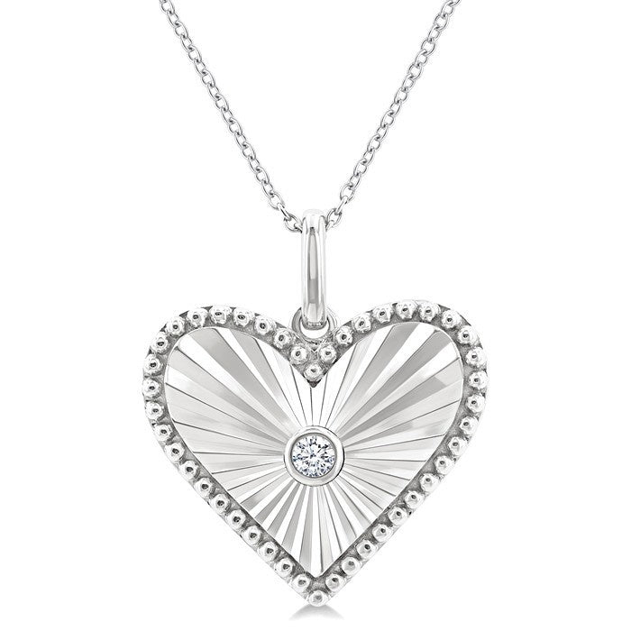 1/20 Ctw Heart fluted medallion Round Cut Diamond Pirouette Pendant With Chain in Sterling Silver