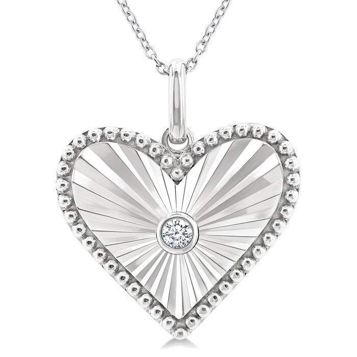 1/20 Ctw Heart fluted medallion Round Cut Diamond Pirouette Pendant With Chain in Sterling Silver