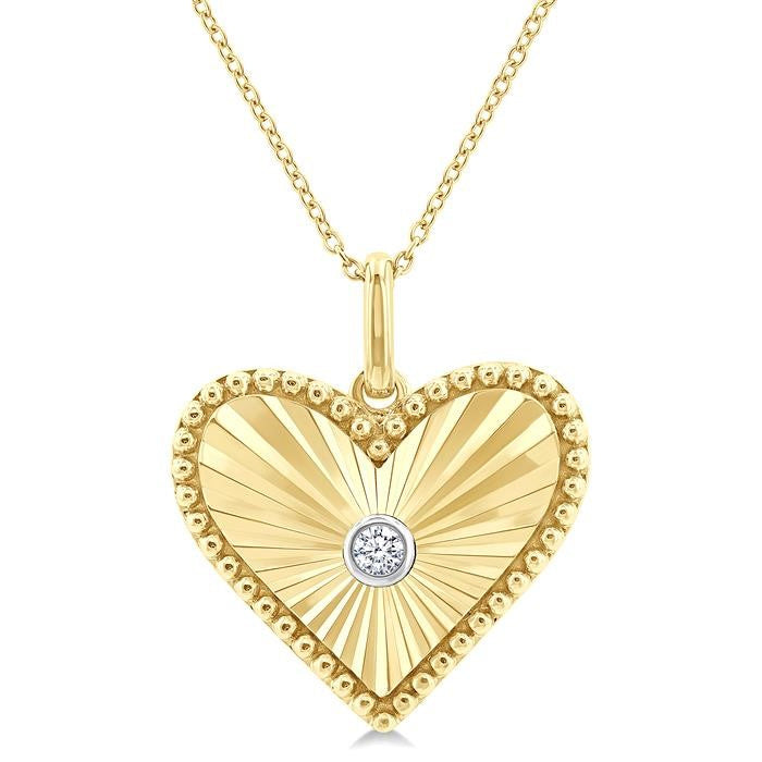 1/20 Ctw Heart Fluted Medallion Round Cut Diamond Pirouette Pendant With Chain in Yellow Gold Vermeil