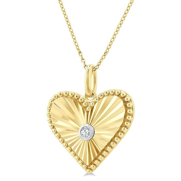 1/20 Ctw Heart Fluted Medallion Round Cut Diamond Pirouette Pendant With Chain in Yellow Gold Vermeil