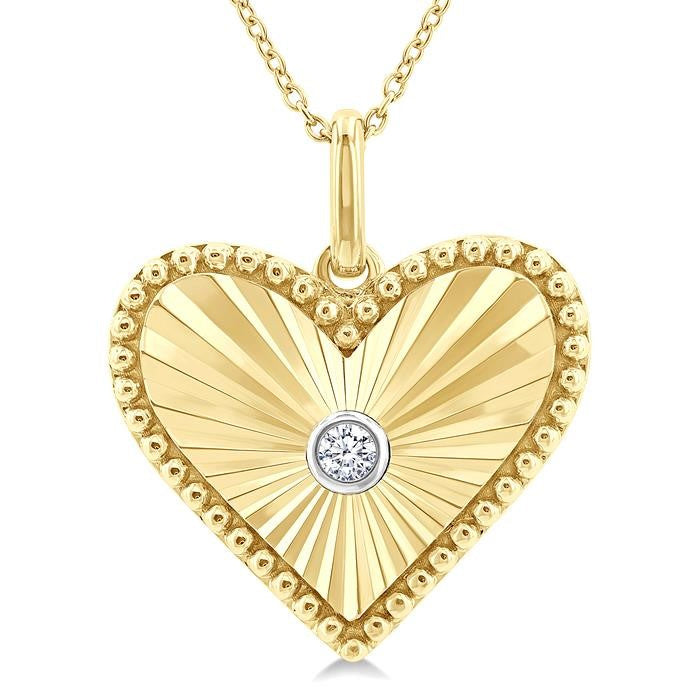 1/20 Ctw Heart Fluted Medallion Round Cut Diamond Pirouette Pendant With Chain in Yellow Gold Vermeil