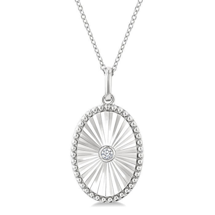 1/20 Ctw Oval fluted medallion Round Cut Diamond Pirouette Pendant With Chain in Sterling Silver