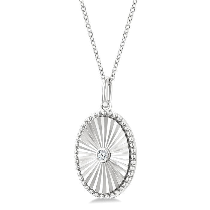 1/20 Ctw Oval fluted medallion Round Cut Diamond Pirouette Pendant With Chain in Sterling Silver