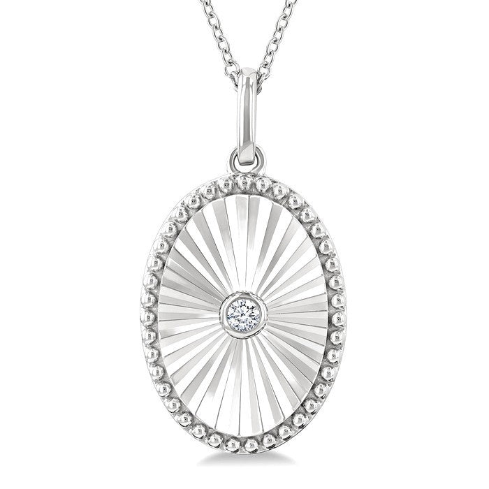 1/20 Ctw Oval fluted medallion Round Cut Diamond Pirouette Pendant With Chain in Sterling Silver
