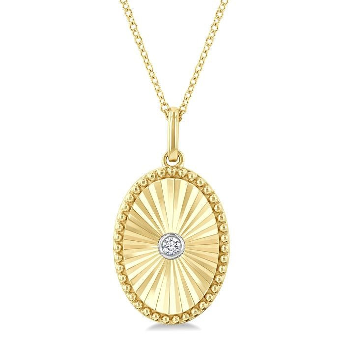 1/20 Ctw Oval Fluted Medallion Round Cut Diamond Pirouette Pendant With Chain in Yellow Gold Vermeil