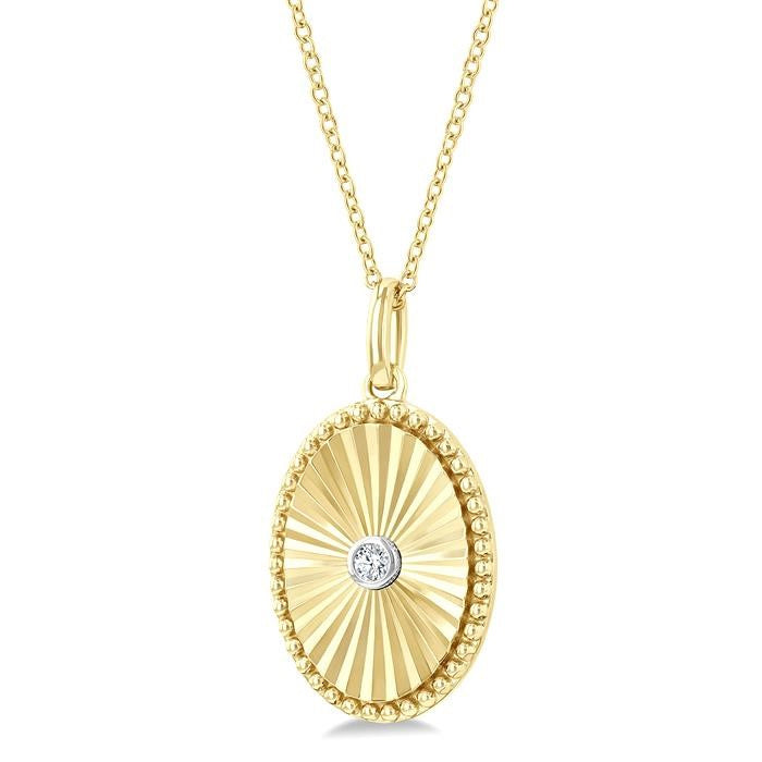 1/20 Ctw Oval Fluted Medallion Round Cut Diamond Pirouette Pendant With Chain in Yellow Gold Vermeil