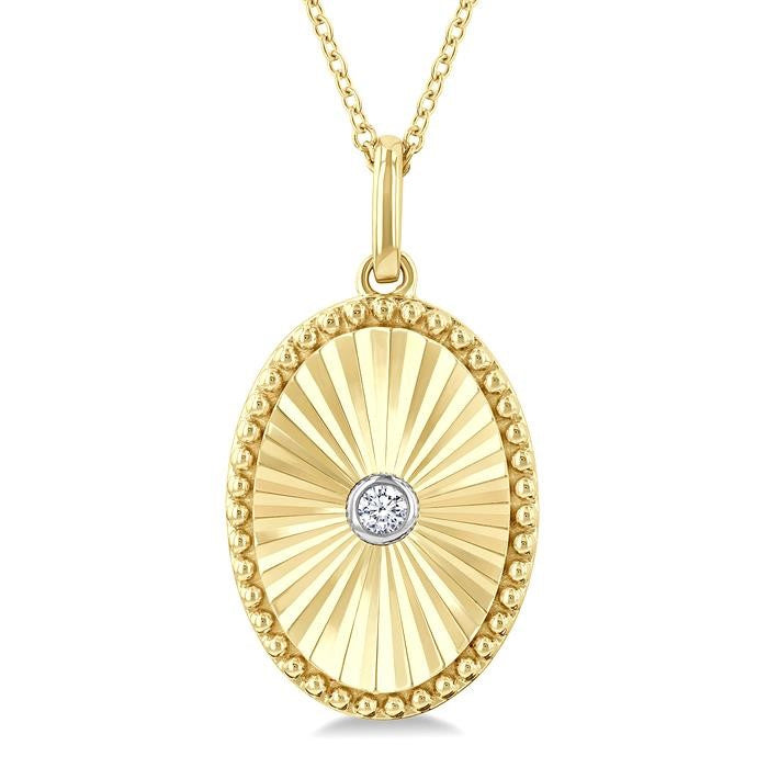 1/20 Ctw Oval Fluted Medallion Round Cut Diamond Pirouette Pendant With Chain in Yellow Gold Vermeil