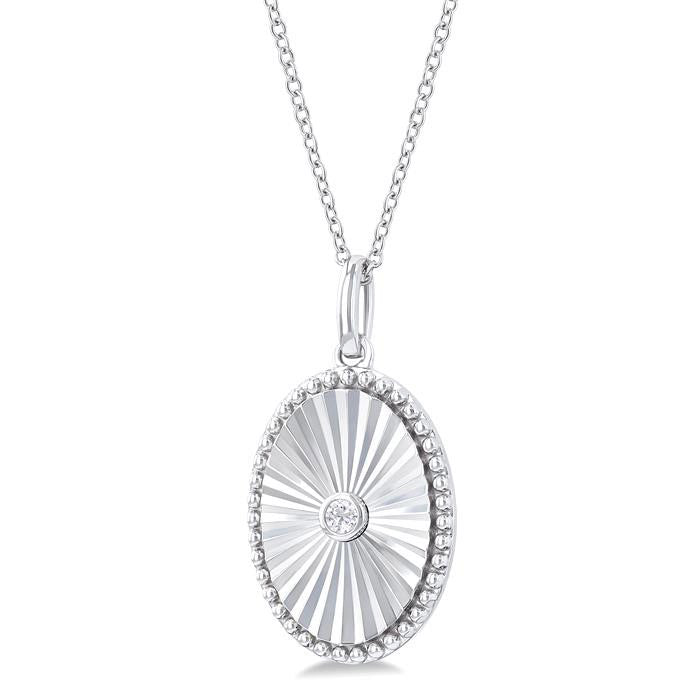 Silver Oval Shape Fluted Medallion Diamond Pendant