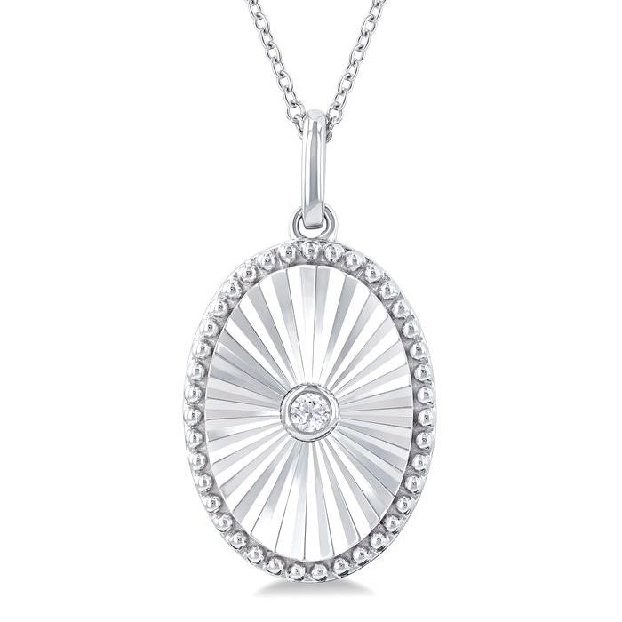 Silver Oval Shape Fluted Medallion Diamond Pendant