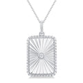 1/20 Ctw Rectangle fluted medallion Round Cut Diamond Pirouette Pendant With Chain in Sterling Silver