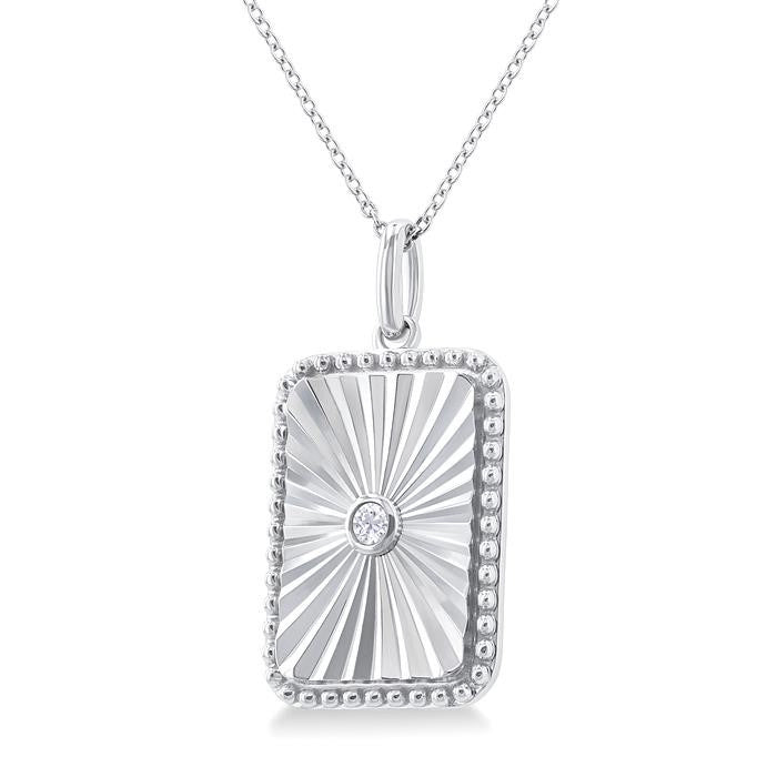 1/20 Ctw Rectangle fluted medallion Round Cut Diamond Pirouette Pendant With Chain in Sterling Silver