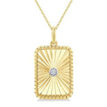 1/20 Ctw Rectangle Fluted Medallion Round Cut Diamond Pirouette Pendant With Chain in Yellow Gold Vermeil