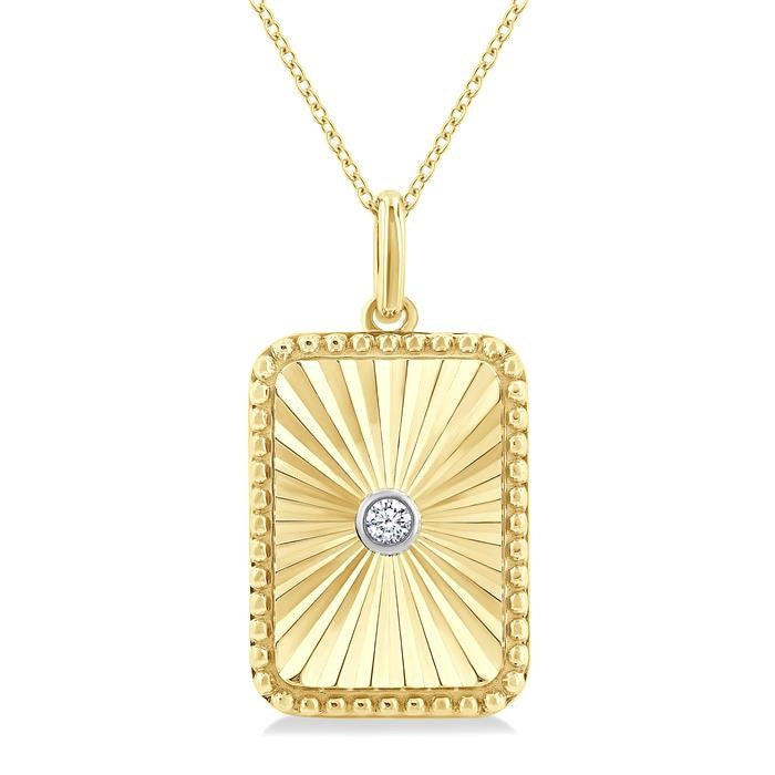 1/20 Ctw Rectangle Fluted Medallion Round Cut Diamond Pirouette Pendant With Chain in Yellow Gold Vermeil