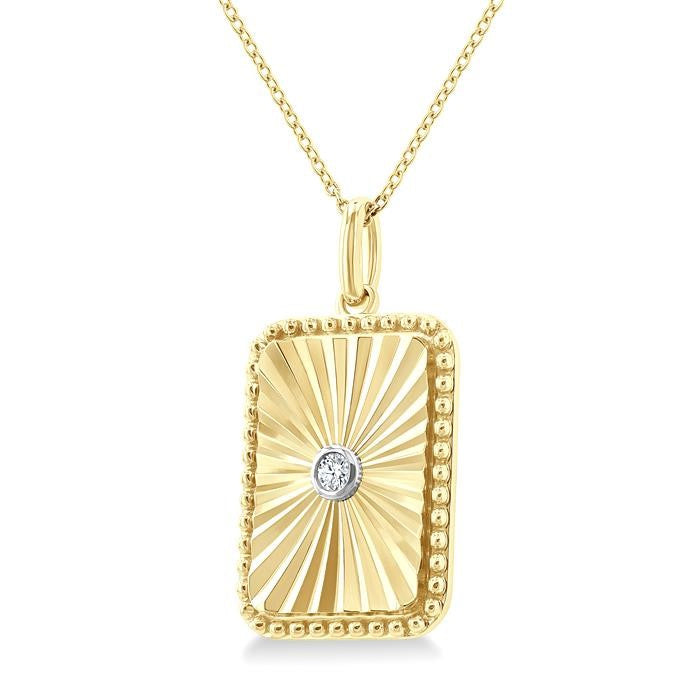 1/20 Ctw Rectangle Fluted Medallion Round Cut Diamond Pirouette Pendant With Chain in Yellow Gold Vermeil