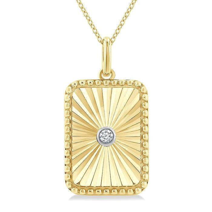 1/20 Ctw Rectangle Fluted Medallion Round Cut Diamond Pirouette Pendant With Chain in Yellow Gold Vermeil