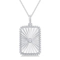 Silver Rectangular Shape Fluted Medallion Diamond Pendant