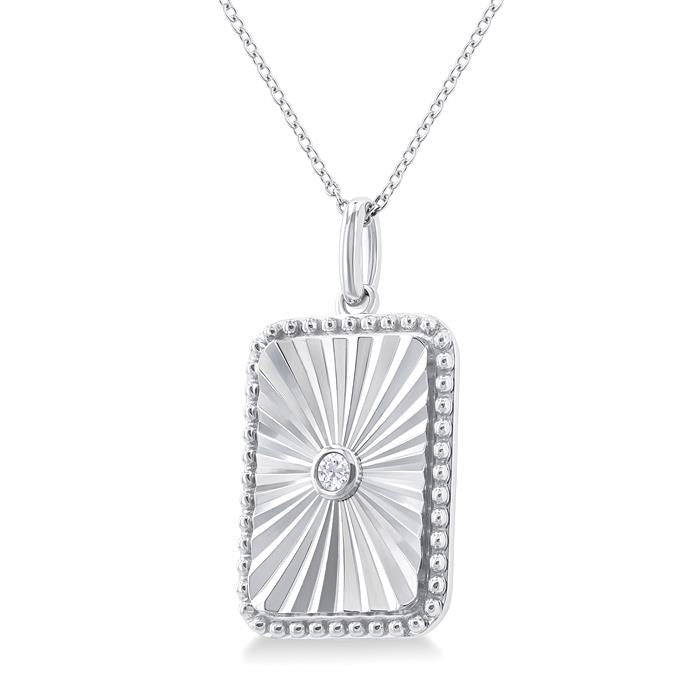 Silver Rectangular Shape Fluted Medallion Diamond Pendant