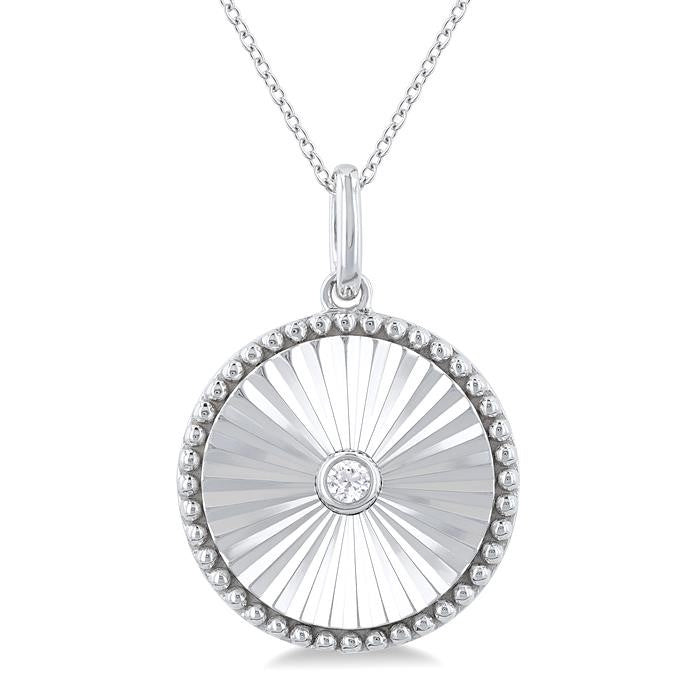 1/20 Ctw Round fluted medallion Round Cut Diamond Pirouette Pendant With Chain in Sterling Silver