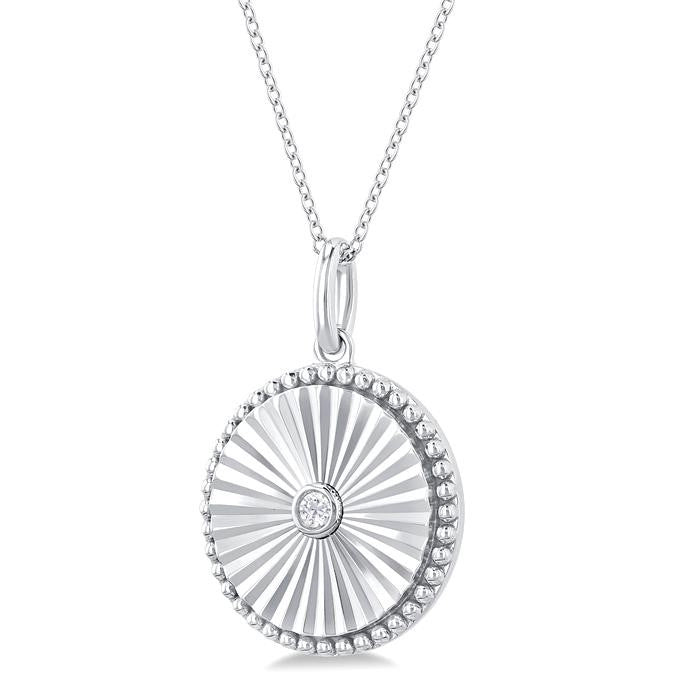 1/20 Ctw Round fluted medallion Round Cut Diamond Pirouette Pendant With Chain in Sterling Silver