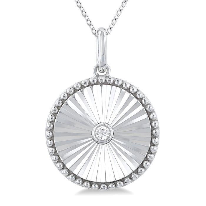 1/20 Ctw Round fluted medallion Round Cut Diamond Pirouette Pendant With Chain in Sterling Silver