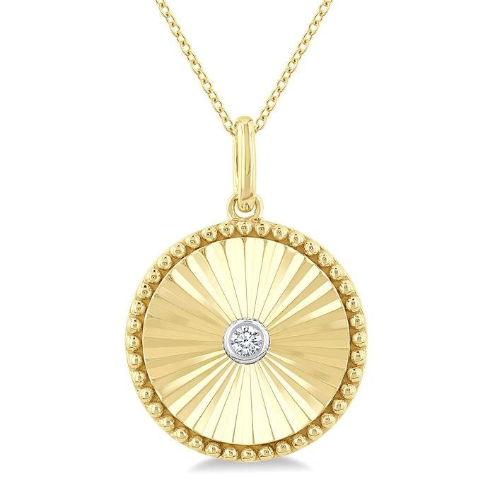 1/20 Ctw Round Fluted Medallion Round Cut Diamond Pirouette Pendant With Chain in Yellow Gold Vermeil