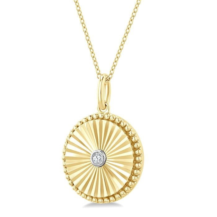 1/20 Ctw Round Fluted Medallion Round Cut Diamond Pirouette Pendant With Chain in Yellow Gold Vermeil