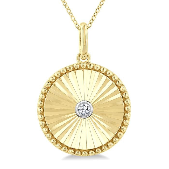 1/20 Ctw Round Fluted Medallion Round Cut Diamond Pirouette Pendant With Chain in Yellow Gold Vermeil