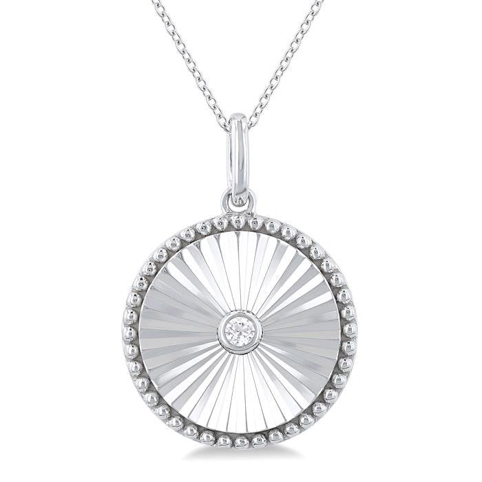 Silver Circle Shape Fluted Medallion Diamond Pendant