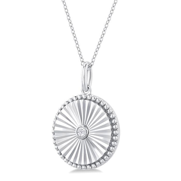 Silver Circle Shape Fluted Medallion Diamond Pendant