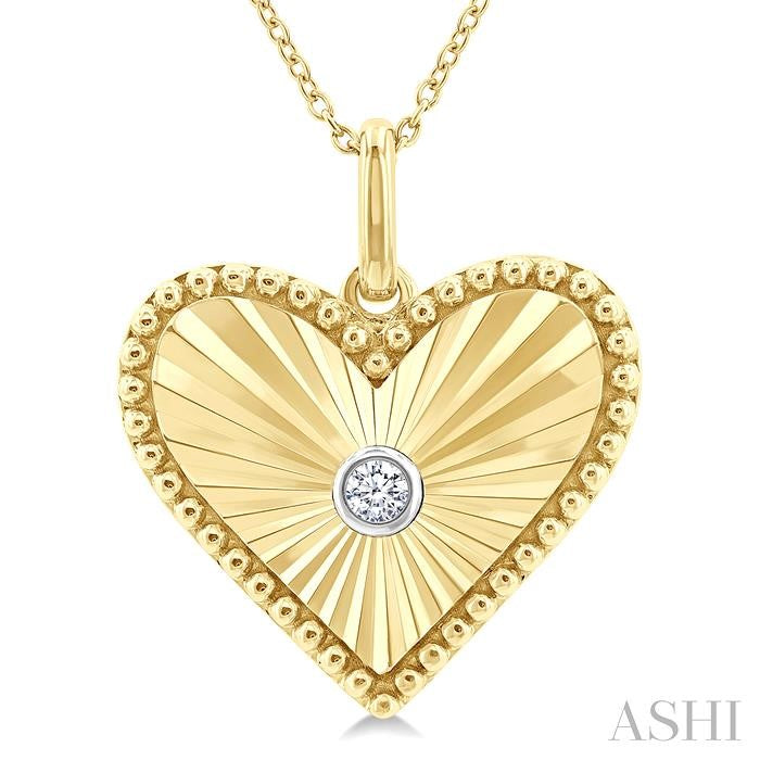 1/20 Ctw Heart Fluted Medallion Round Cut Diamond Pirouette Pendant With Chain in Yellow Gold Vermeil