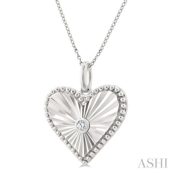 1/20 Ctw Heart fluted medallion Round Cut Diamond Pirouette Pendant With Chain in Sterling Silver