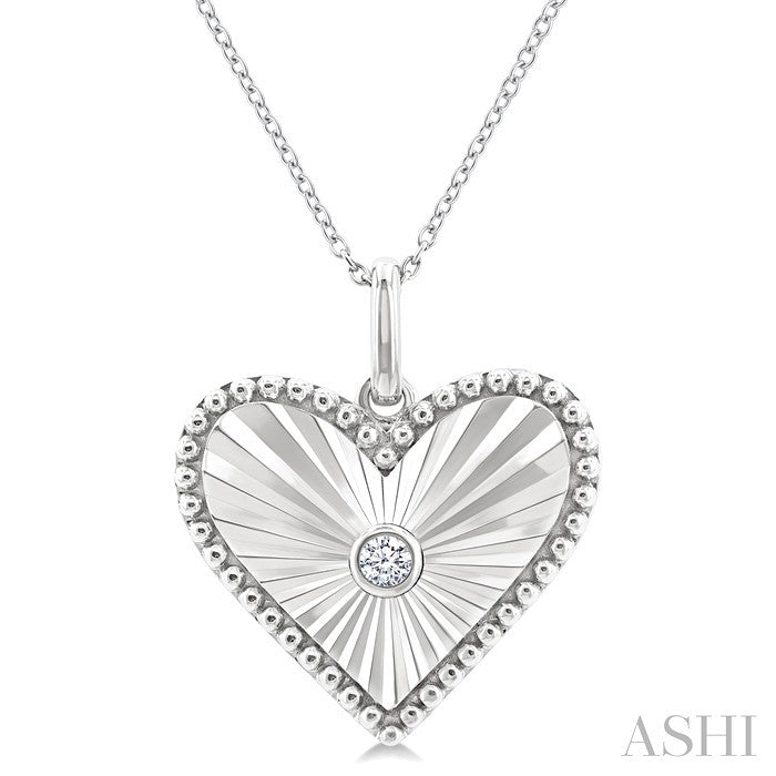 1/20 Ctw Heart fluted medallion Round Cut Diamond Pirouette Pendant With Chain in Sterling Silver