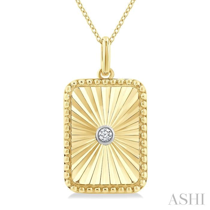 1/20 Ctw Rectangle Fluted Medallion Round Cut Diamond Pirouette Pendant With Chain in Yellow Gold Vermeil