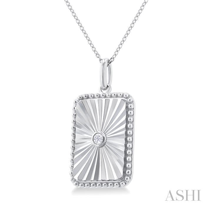 1/20 Ctw Rectangle fluted medallion Round Cut Diamond Pirouette Pendant With Chain in Sterling Silver