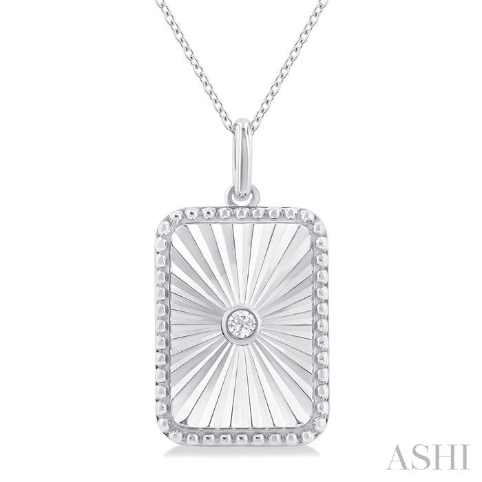 1/20 Ctw Rectangle fluted medallion Round Cut Diamond Pirouette Pendant With Chain in Sterling Silver