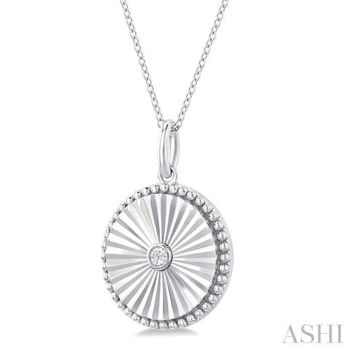 1/20 Ctw Round fluted medallion Round Cut Diamond Pirouette Pendant With Chain in Sterling Silver