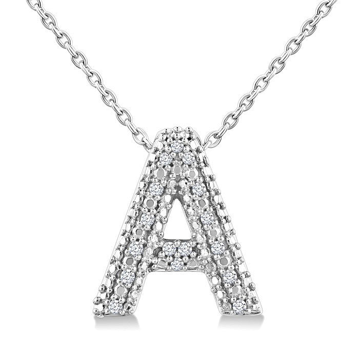 1/20 Ctw Bubble Accent Initial 'A' Round Cut Diamond Fashion Pendant With Chain in Sterling Silver