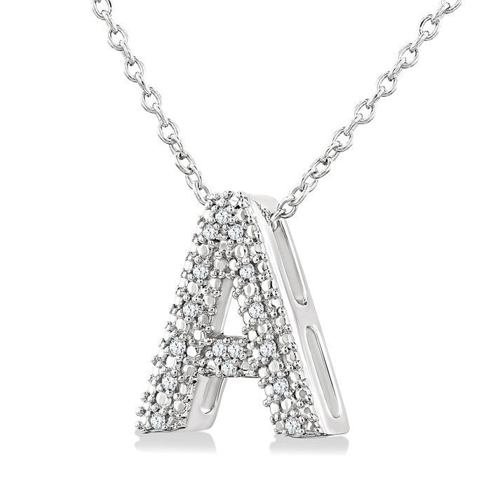 1/20 Ctw Bubble Accent Initial 'A' Round Cut Diamond Fashion Pendant With Chain in Sterling Silver