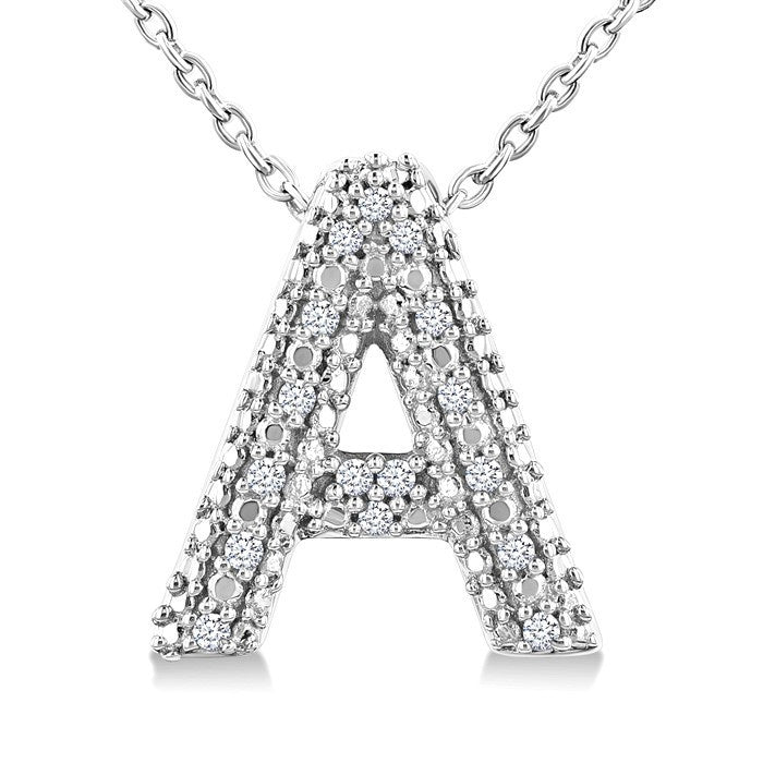 1/20 Ctw Bubble Accent Initial 'A' Round Cut Diamond Fashion Pendant With Chain in Sterling Silver