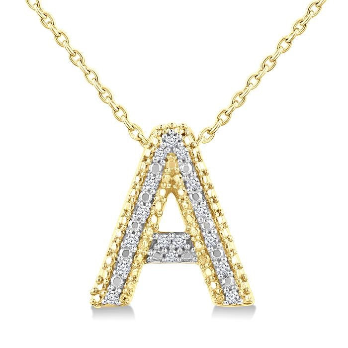 1/20 Ctw Bubble Accent Initial 'A' Round Cut Diamond Fashion Pendant With Chain in Yellow Gold Vermeil