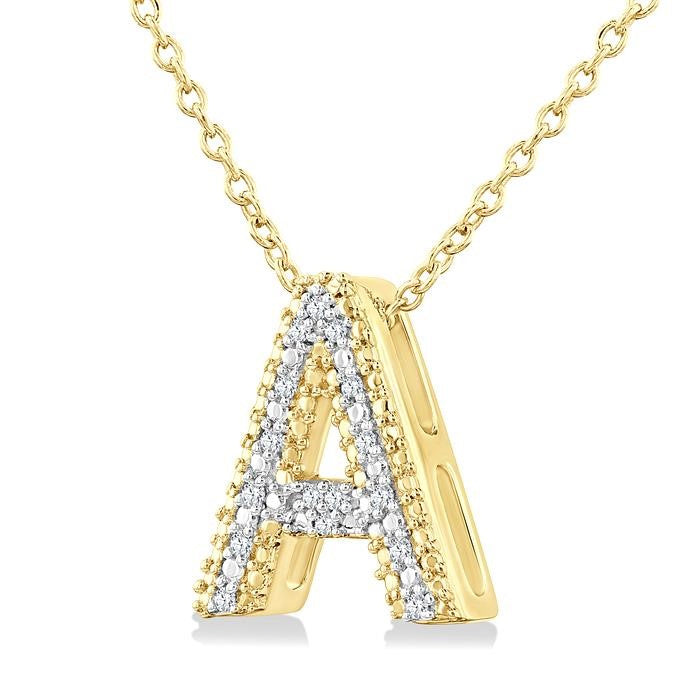 1/20 Ctw Bubble Accent Initial 'A' Round Cut Diamond Fashion Pendant With Chain in Yellow Gold Vermeil