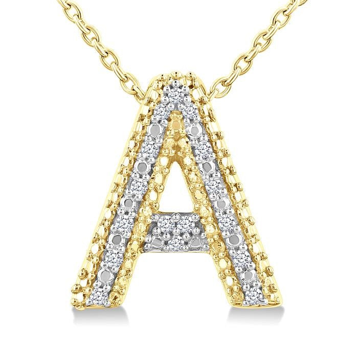1/20 Ctw Bubble Accent Initial 'A' Round Cut Diamond Fashion Pendant With Chain in Yellow Gold Vermeil