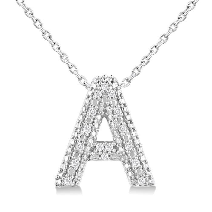Silver Bubble 'A' Initial Diamond Pendant